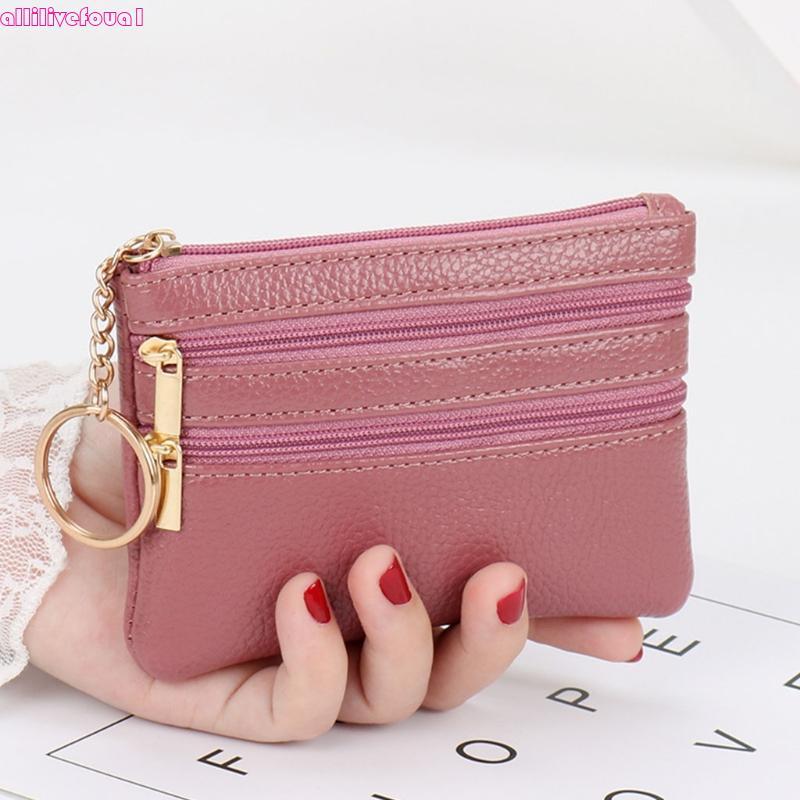 allilivefoua1 Moda Feminina Couro PU Carteira De Cartão De Moeda Para Chaveiro Bolsa Pequena De Moedas Troca De Bolso