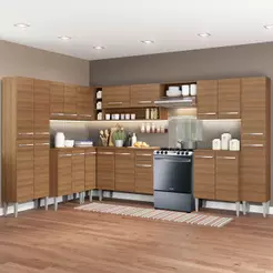 Cozinha Completa de Canto Reto Madesa Emilly Big com Armário e Balcão 21 Portas 1 Gaveta - Rustic