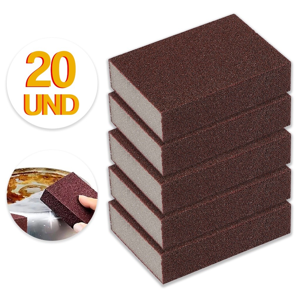Kit 20x Esponja Mágica Marrom Removedor de Gordura Sujeira Pesada Lava Louça