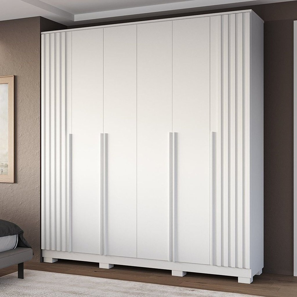 Guarda-Roupa Casal 6 Portas Ripado 100% MDF 205cm Petunia Espresso Móveis Branco Branco