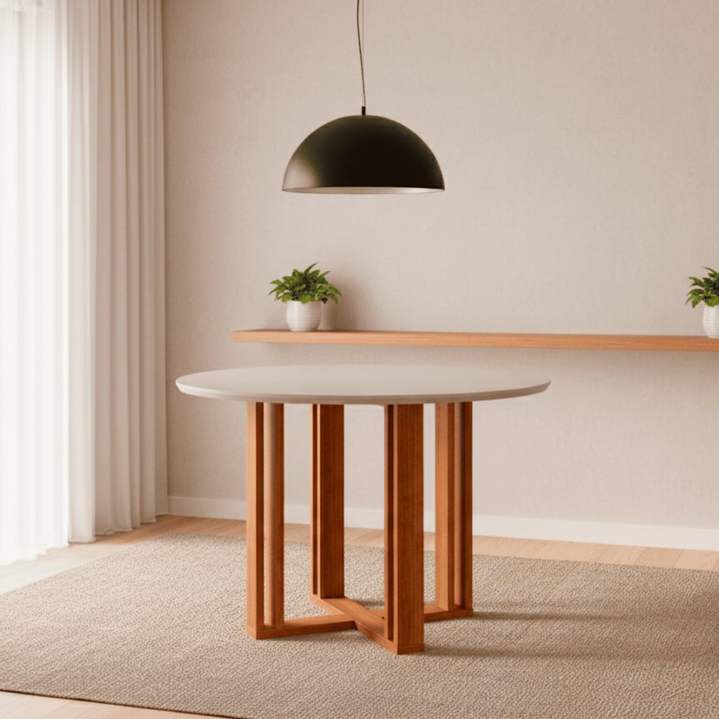 Mesa para Sala de Jantar com Vidro Redonda 1090cm Flora Marrom/Cinamomo/Off White
