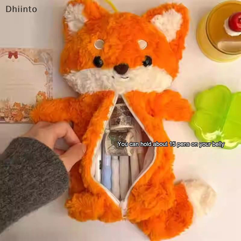 Estojo de Lápis de Pelúcia Fofo em Forma de Raposa, Caixa de Lápis, Bolsa de Armazenamento de Material Escolar