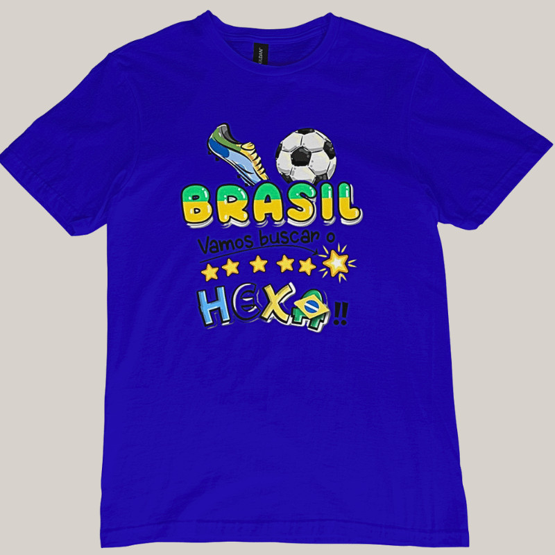 Camiseta Brasil Torcedor Unissex Algodão do Brasil Em Busca do Hexa Futebol Copa Do Mundo