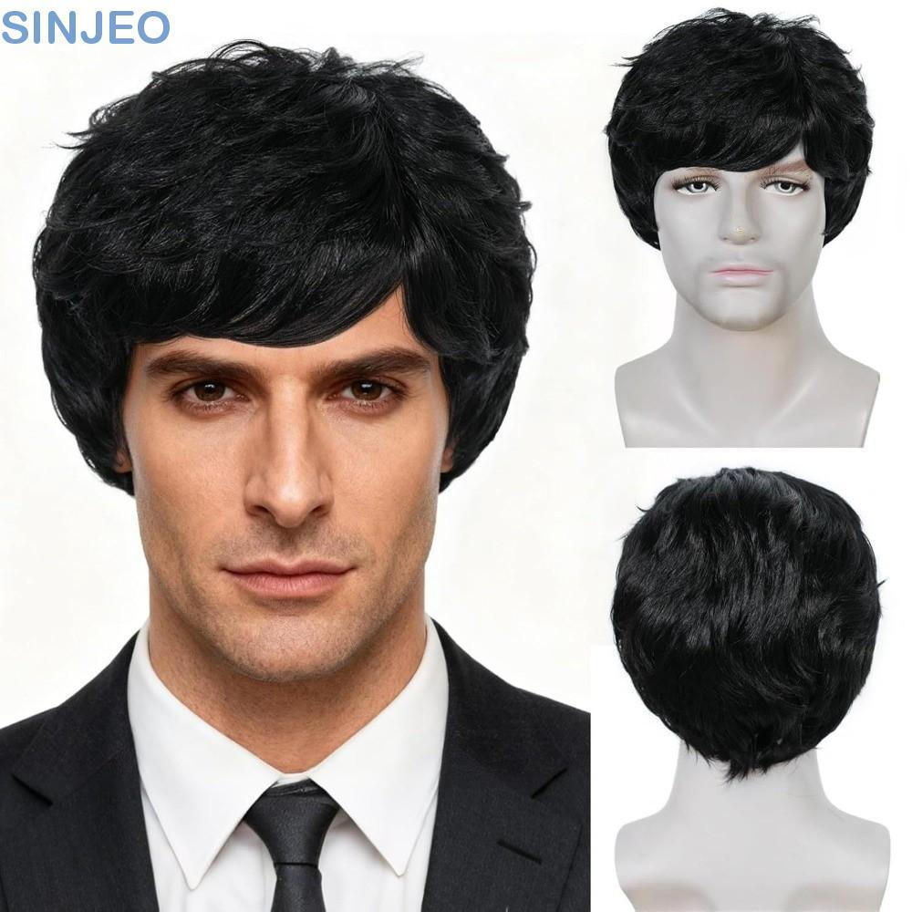 Desce Perucas Sintéticas Para Homens , Peruca Realista Masculina , Cosplay De Halloween , Cabelo Preto Cinza Curto Bonit