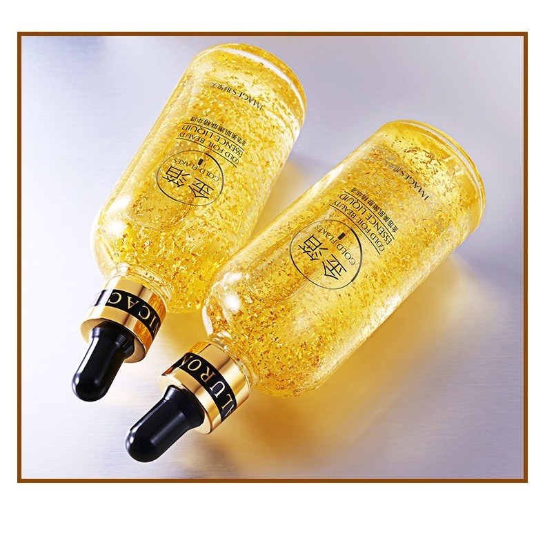 Imagem beleza 24k folha de ouro beleza pele rejuvenescedor essência 100ml hidratante iluminando o tom da pele encolhendo