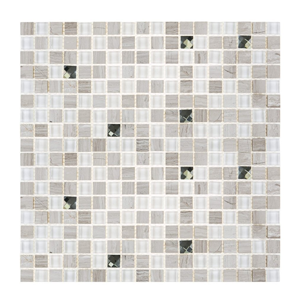 Pastilha de Mármore e Vidro Quadrados 1,5cm Diamond Glass Mosaic 6mmx30cmx30cm (Placa)
