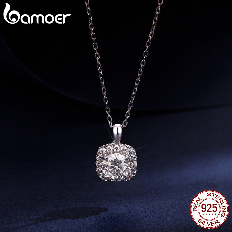 Colar De Prata Esterlina 925 Bamoer Com Corte Quadrado Joias De Moissanite Presentes Para Mulheres