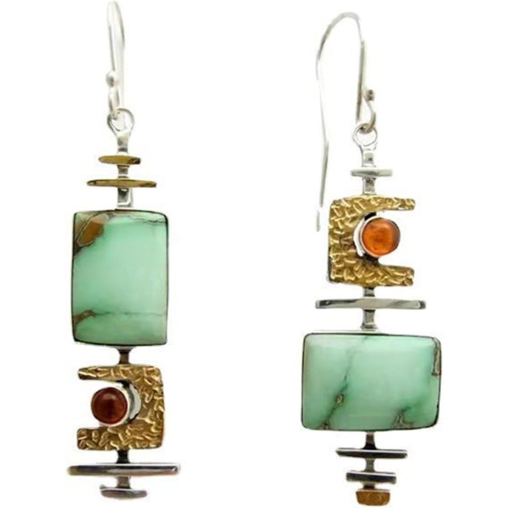 Brincos Artesanais Boêmios de Turquesa, Leves, de Pedra Natural Verde, Pendentes para Mulheres, Brincos Vintage Criativo