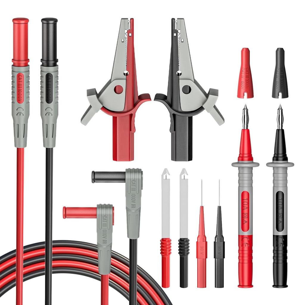 Kit de Cabos de Teste para Multímetro Goupchn, 10 Peças, Cabos de Teste com Conectores Banana de 4mm e Garras Jacaré, So