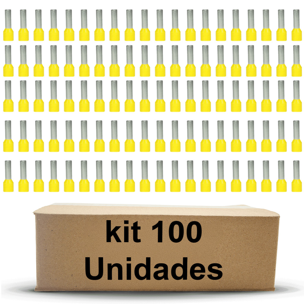 Terminal Ilhós Tubular Simples 6,00mm² Amarelo E6012 - Pacote com 100 Peças