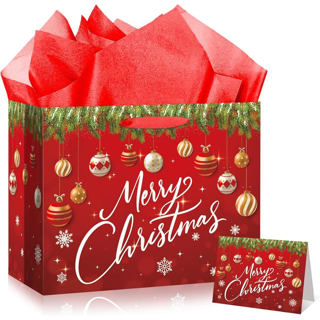 Sacos de Presente de Natal LUUFILx, Sacos de Embalagem de Natal com Cartão de Saudação e Papel de Seda, Sacos de Present