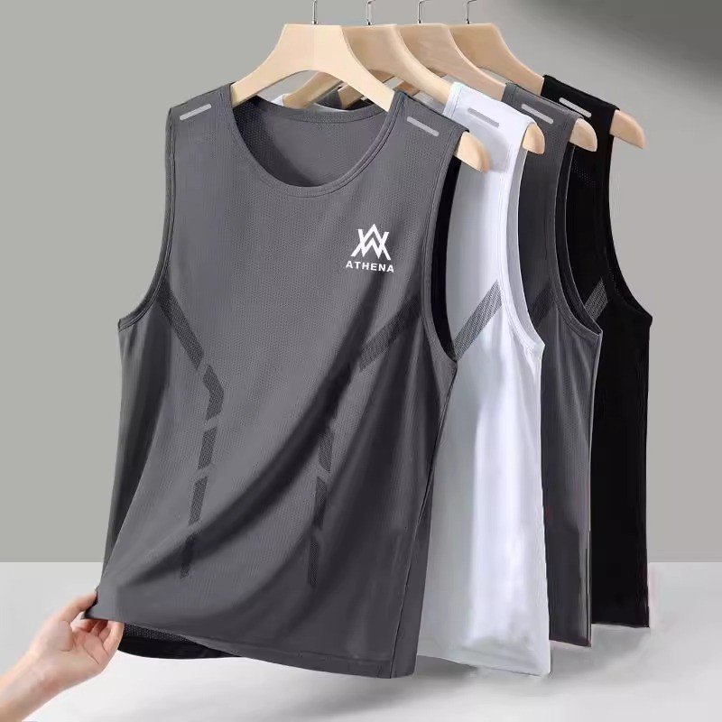 Masculino fino respirável Casual trabalho colete de seda gelo masculino basquete obstáculos moletom esportivo sem mangas