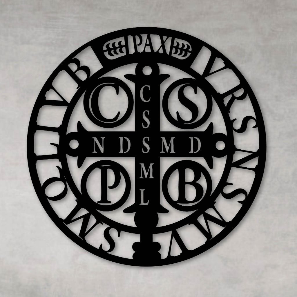 Quadro Decorativo Vazado Religioso Medalha São Bento MDF Preto