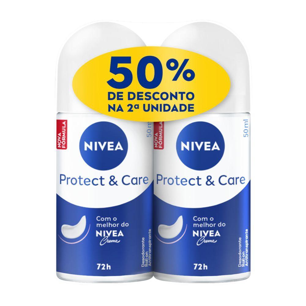 DESODORANTE NIVEA FEMININO ROLL ON PROTECT CARE 2 UNIDADES DE 50ML