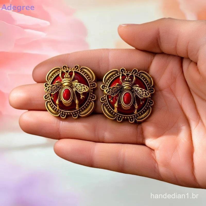 Adegree Vintage Traça Studs Brincos Para Mulher Vidro Abelha Antigo Cor De Ouro Luxo Qualidade Jóias Acessórios Festa Ca