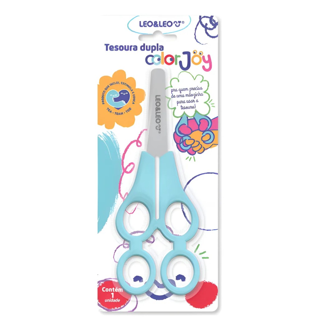 Tesoura Escolar Dupla Tandem Color Joy Blister c/ 1 unidade Leo&Leo Leonora - 10187