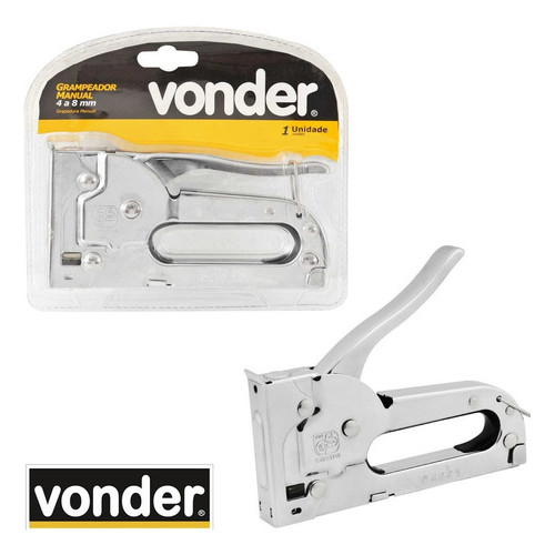 Grampeador Manual Cromado para Grampos Retos de 4 a 8 mm Vonder