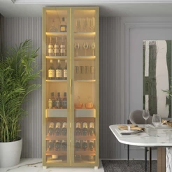 Cristaleira Bar Adega Prisma Reflecta LED Off White Dourado - Gelius