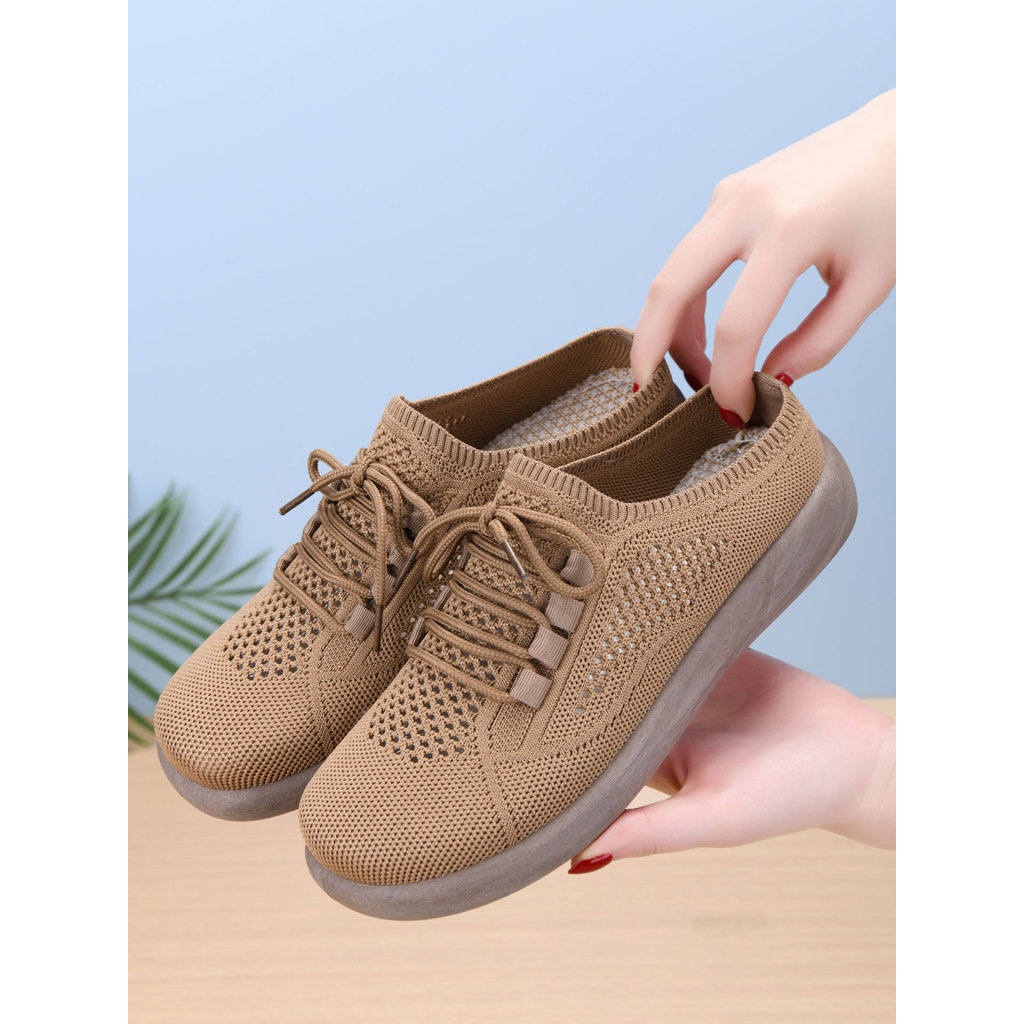 Velho pequim sapatos de pano mãe sapatos de verão casa sapatos femininos Anti-deslizamento meia chinelos feminino malha