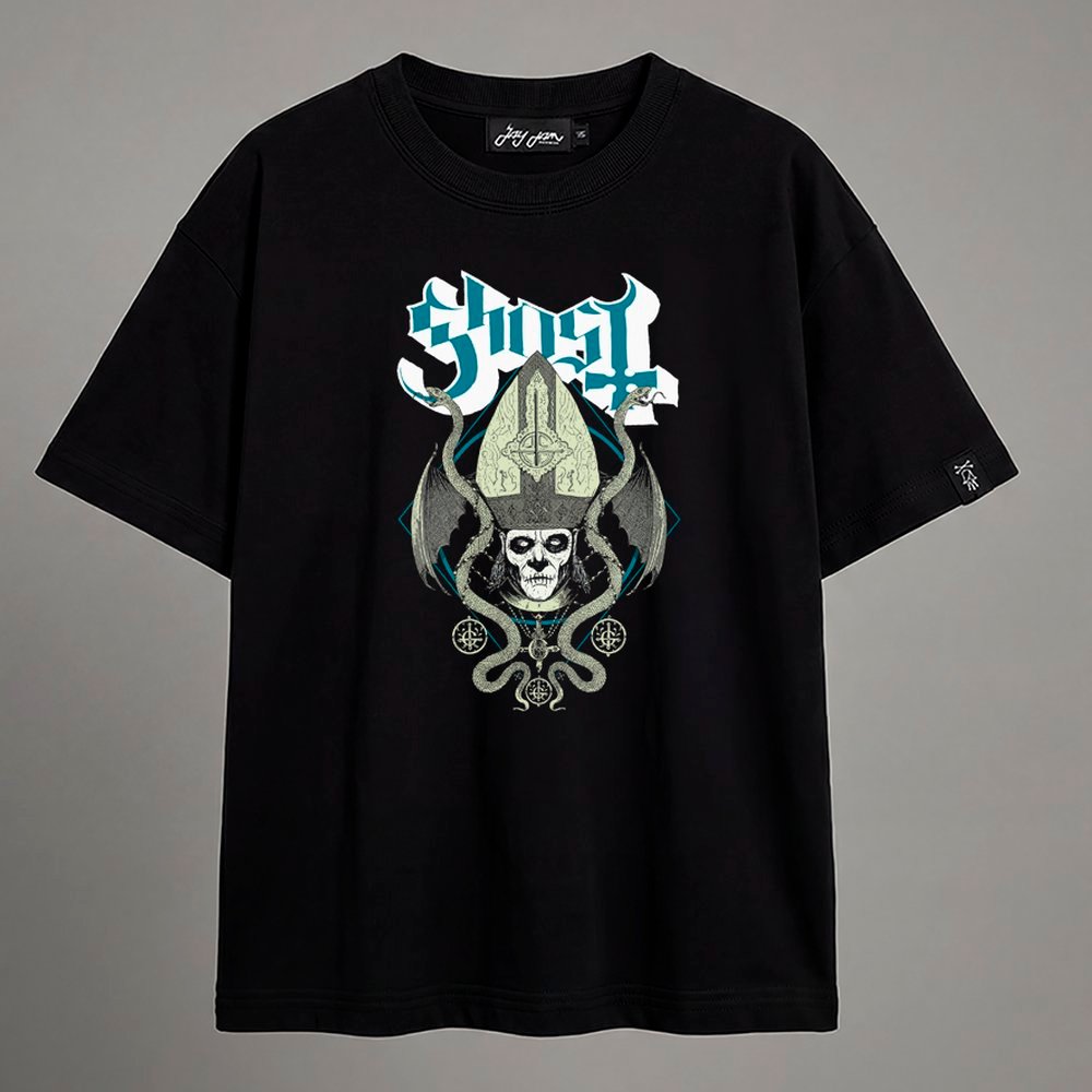 Camiseta Oversized Masculina Streetwear Ghost Baphomet Preta- JayJam Rockwear