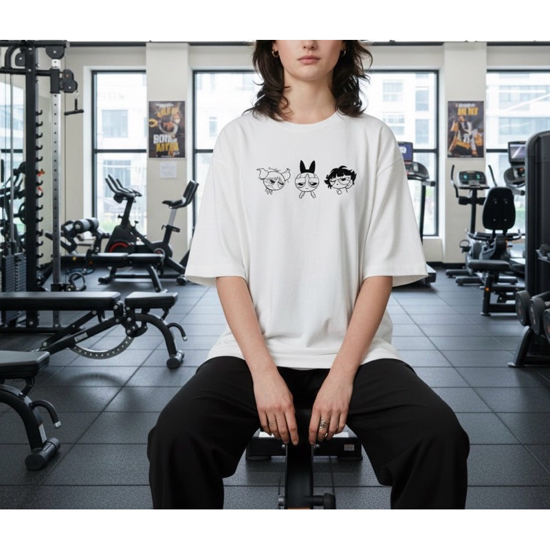 Camiseta OVERSIZED Academia Meninas Super Poderosas Cansadas Maromba Streetwear Algodã