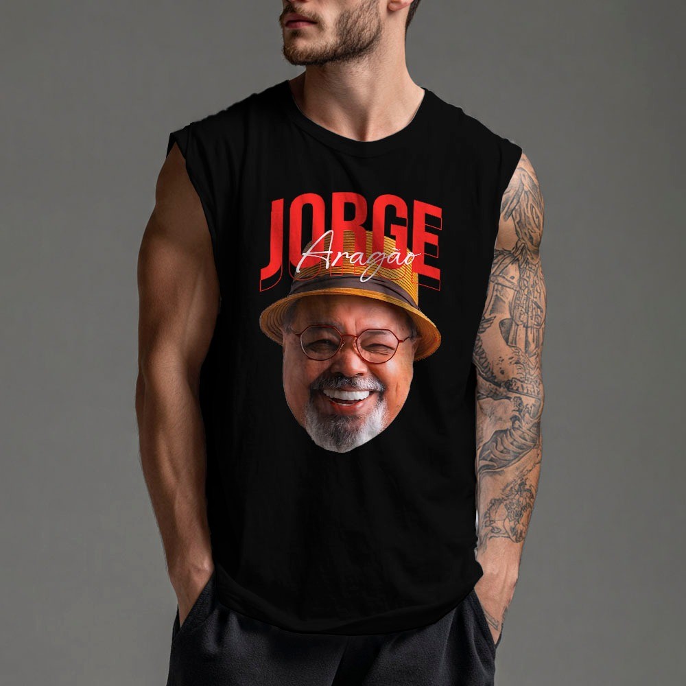 Camiseta Regata Masculina Jorge Aragão Samba Brasil Camisa Cavada Machão Streetwear