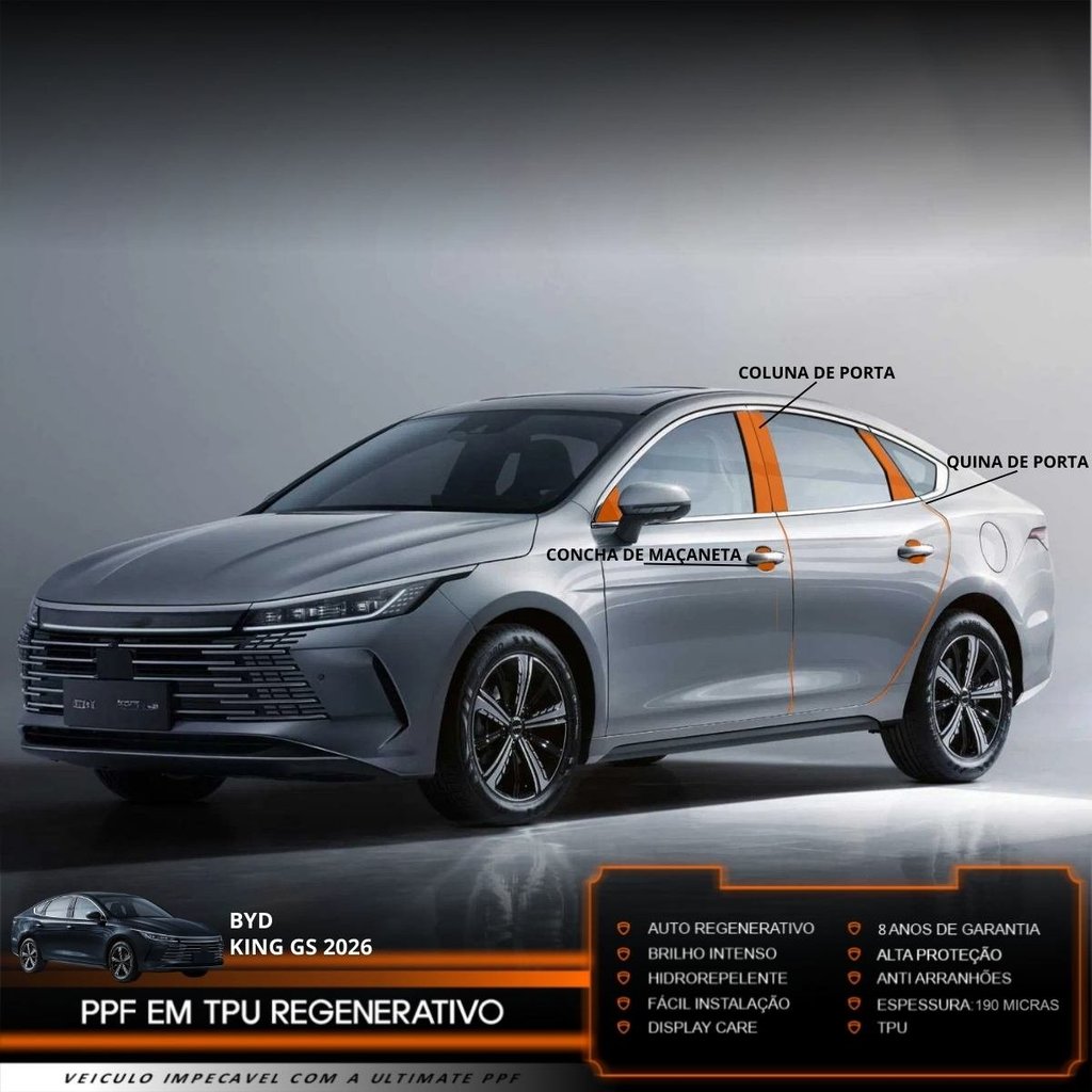 Película PPF Proteção Kit Soleiras Colunas Conchas BYD King GS 2026 2027 Transparente TPU Anti Risco