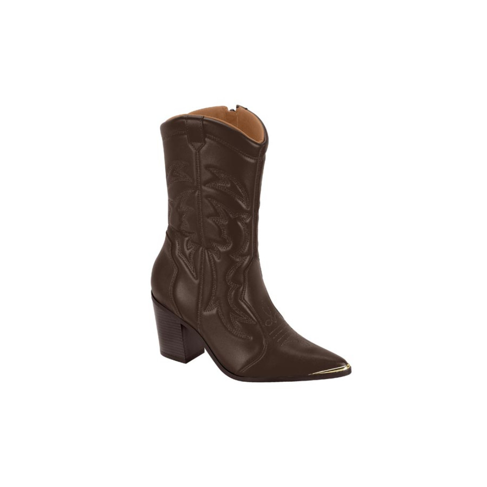 Bota Vizzano Western Country Salto Médio Cano Longo Marrom