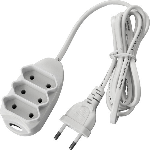 Extensão Elétrica 2p 3 M 10 A Cabo Pp 3 Metros Bivolt Branco 127/220v