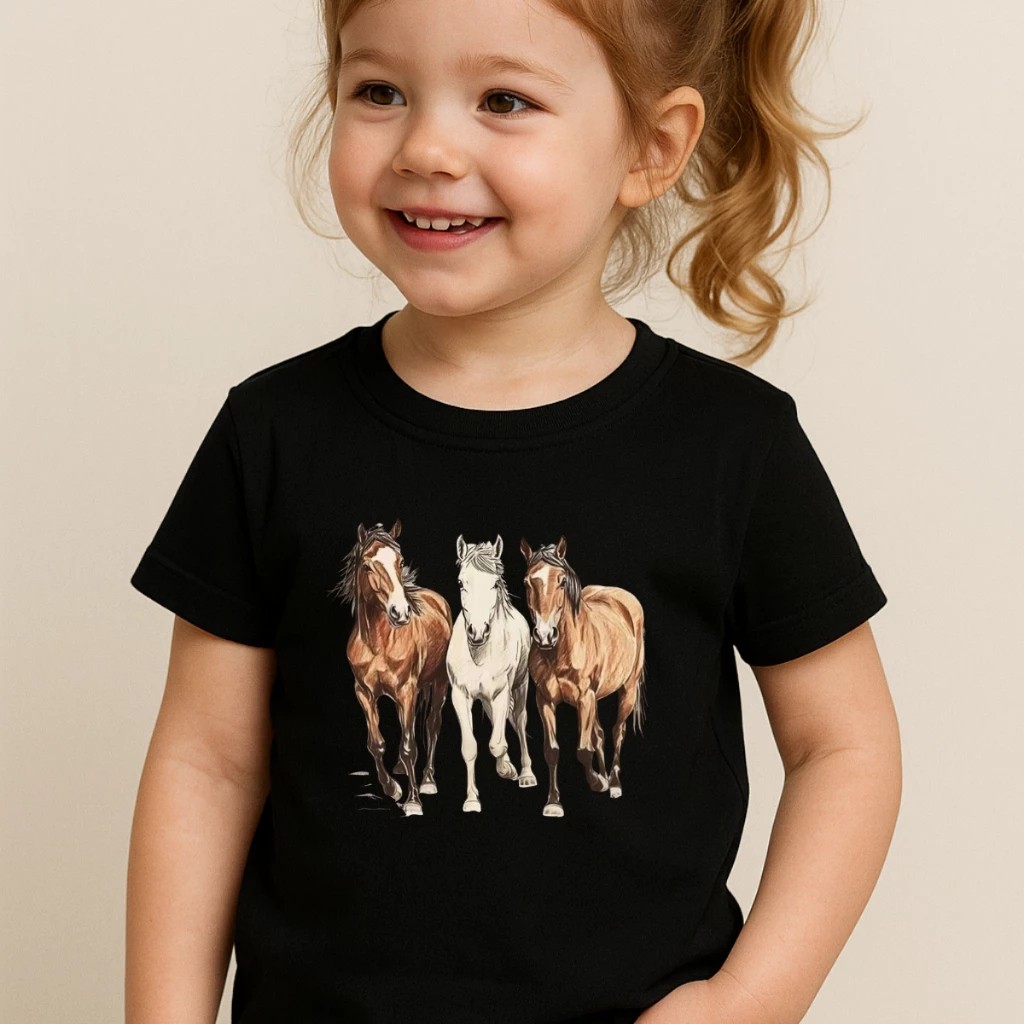 Camiseta Infantil Estampada Country Cavalo Divertida Menino Menina 100% Algodão Confortável Dia a Dia Estilosa Escolar