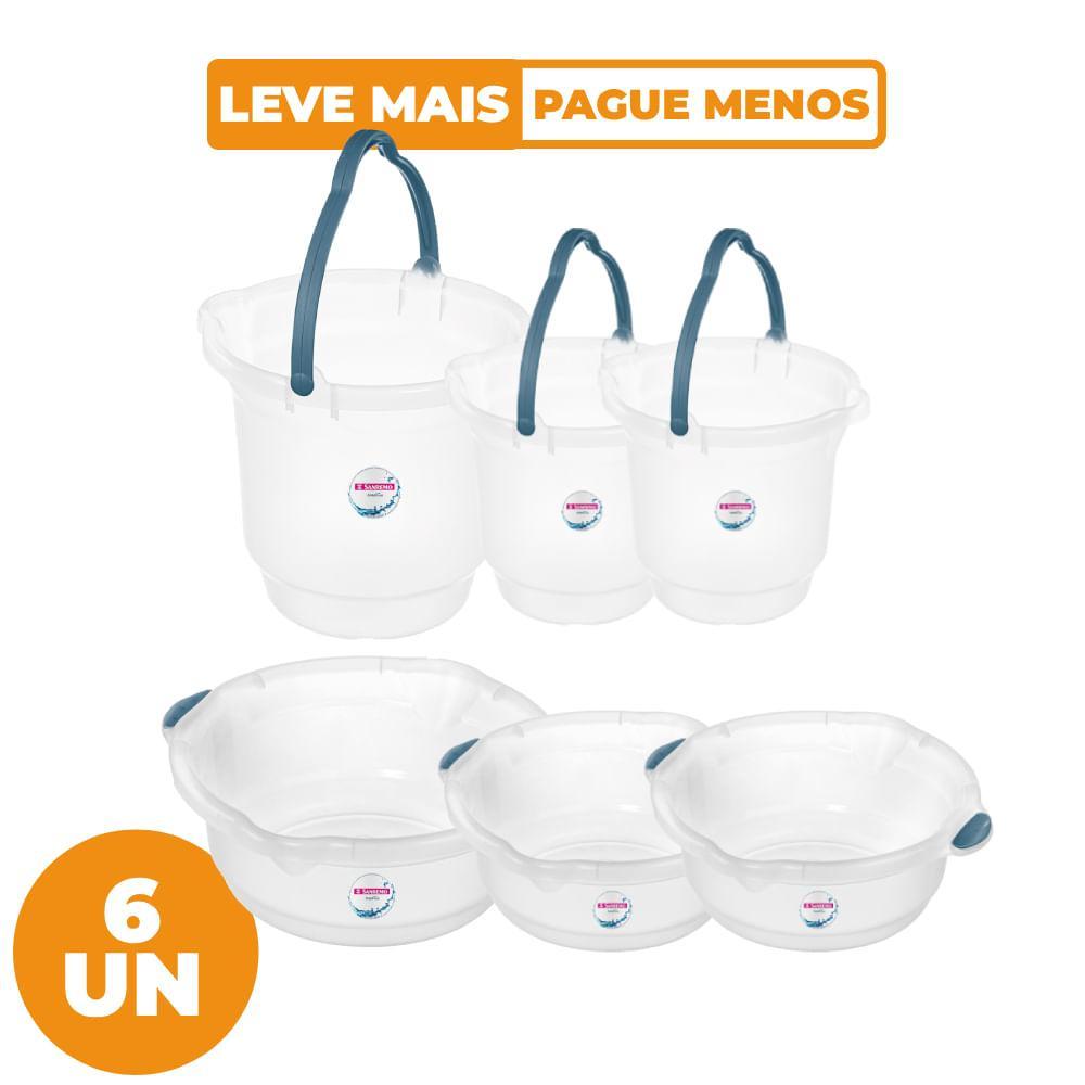 Kit 3 Bacias e 3 Baldes Variados Hydrus Transparente Sanremo