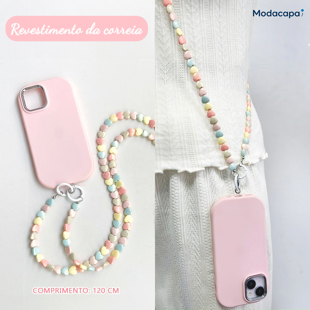 Cordão De Celular Para Transversal Longo Em Várias Cores Com Coração SL001
