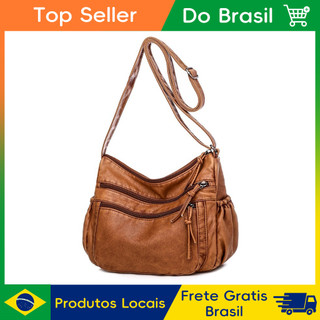 Bolsa Transversal Vintage Feminina Couro Sintético Multibolsos Espaçosa para Trabalho e Uso Diário