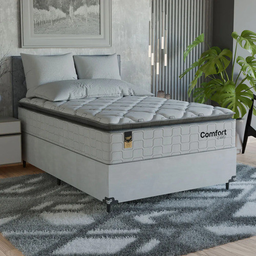 Cama Box Viúva + Colchão Comfort Class Pillow Top 128x188 Branco/suede Branco