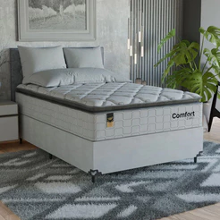 Cama Box Viúva + Colchão Comfort Class Pillow Top 128x188 Branco/suede Branco