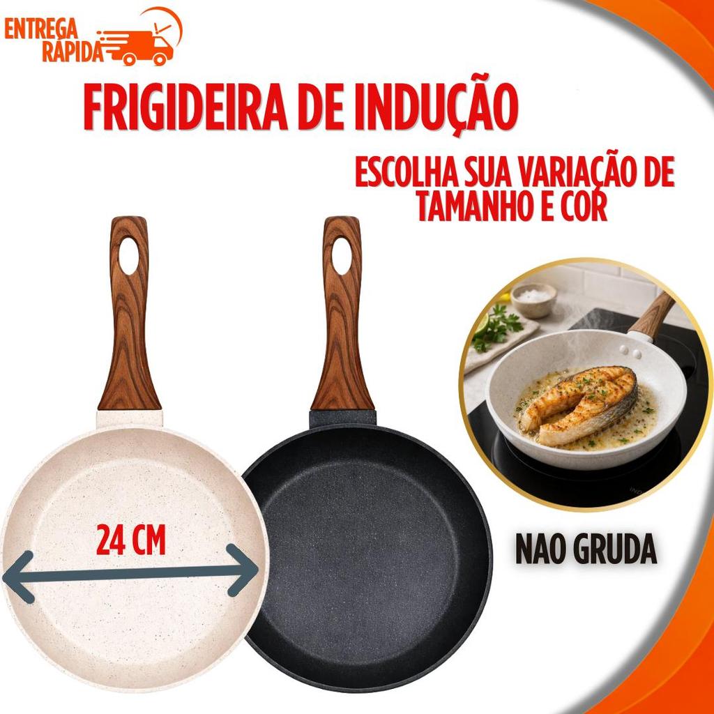 1 Frigideira Antiaderente Revestimento Cerâmico Indução 24 Cm Não Gruda Multiuso Panela Utilidades Promoçao Maes