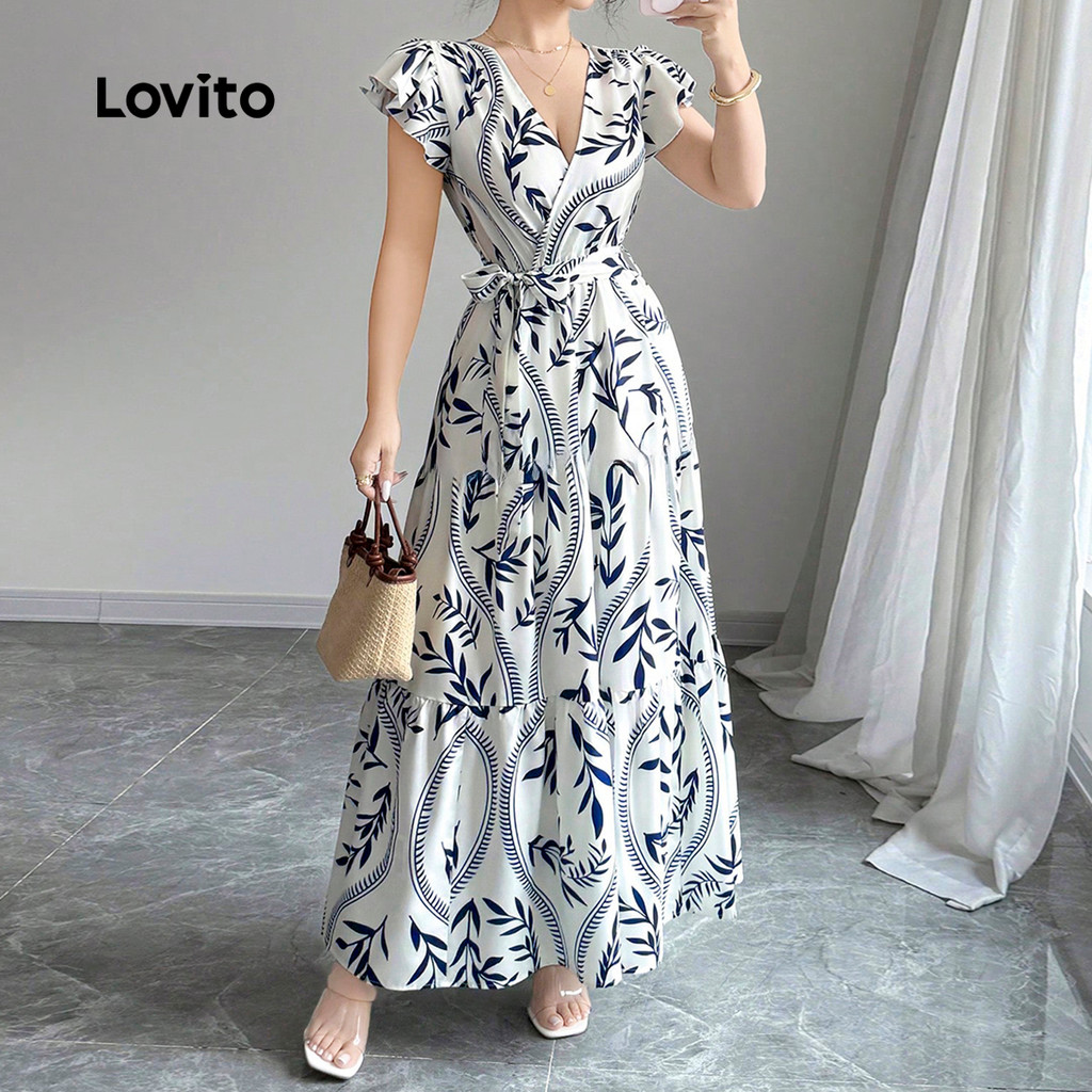 Lovito Vestido Boho com Flores Babados para Primavera/verão para Mulheres L150ED337