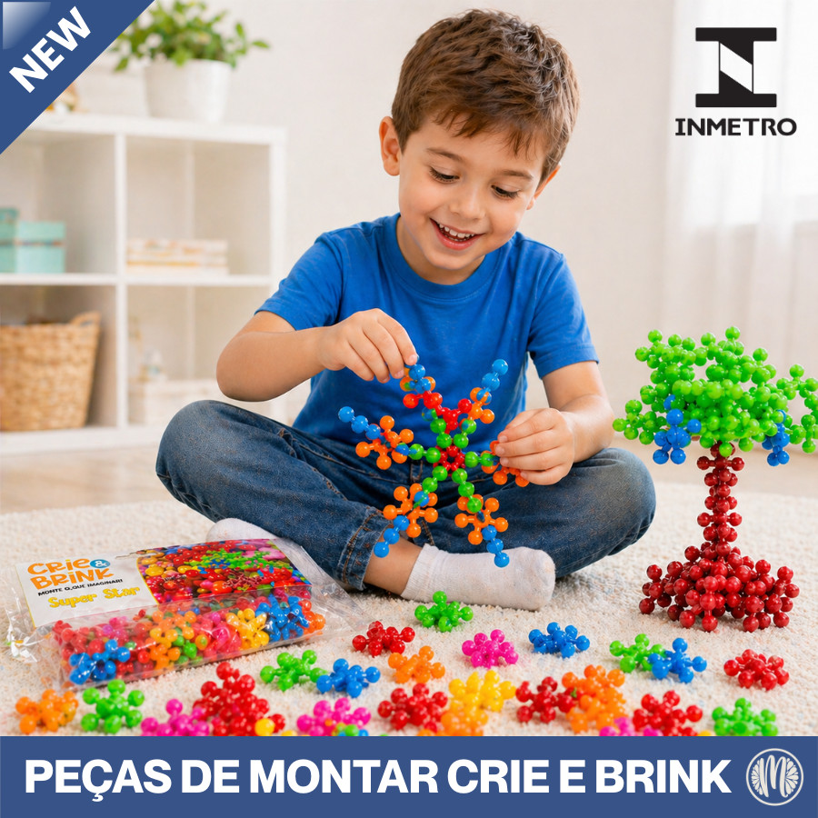 Blocos De Montar Estrela Super Star 50 ou 200 peças Brinquedo Educativo Didático Crie e Brink
