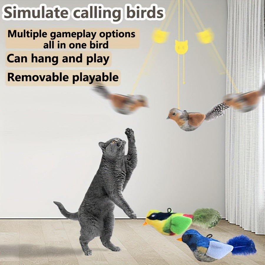 Brinquedo interativo para animais de estimação em formato de pássaro com som, brinquedo durável para mastigar para gatos