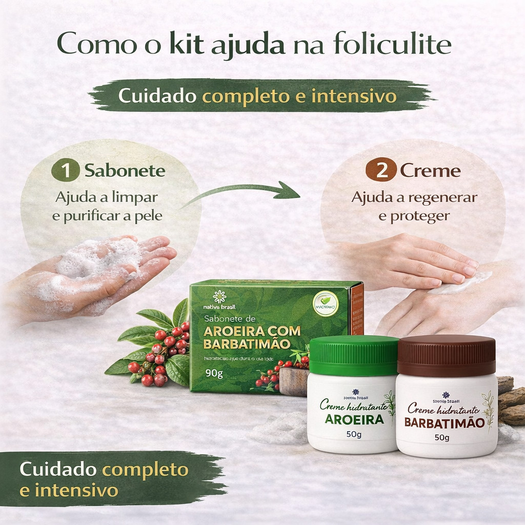 Kit Sabonete aroeira e barbatimão + creme aroeira + creme barbatimão foliculite e irritação