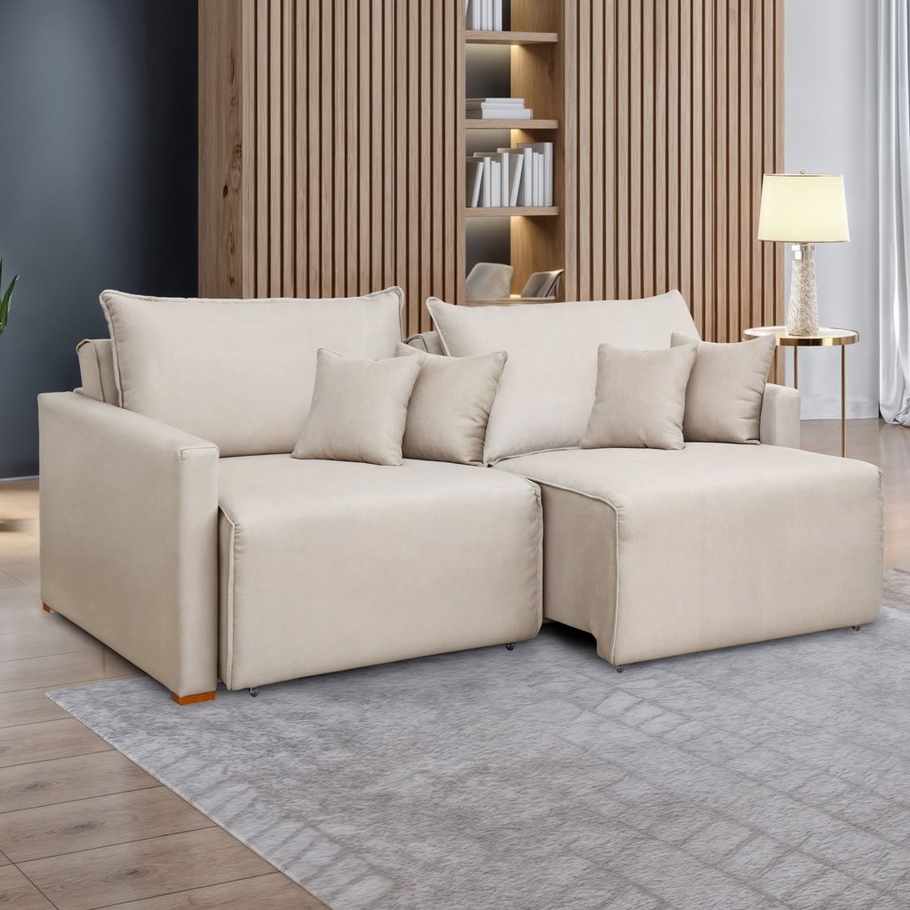 Sofá Cama Retrátil e Reclinável 3 Lugares Linho Bege 220cm Júlia Yescasa Linho Cru