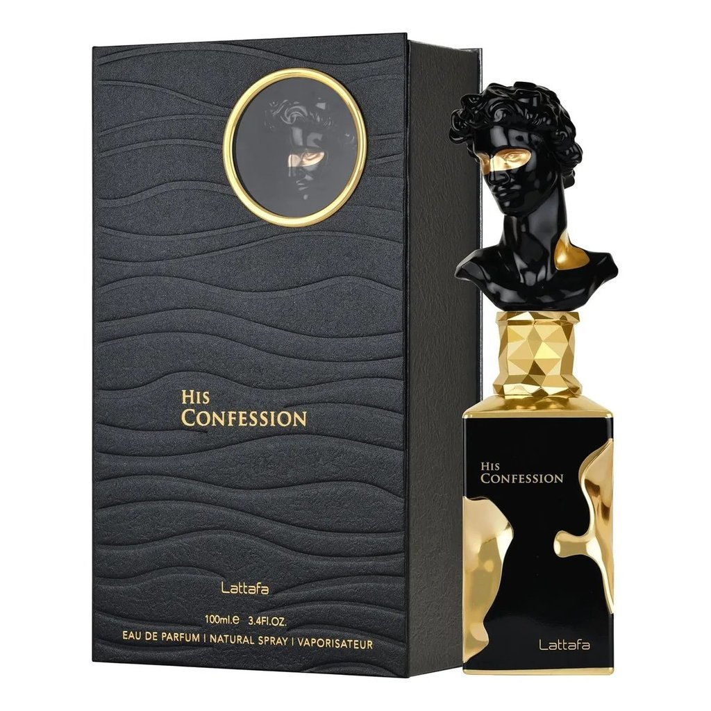 Lattafa His Confession Perfume Masculino Eau de Parfum 100ml Amadeirado Oriental