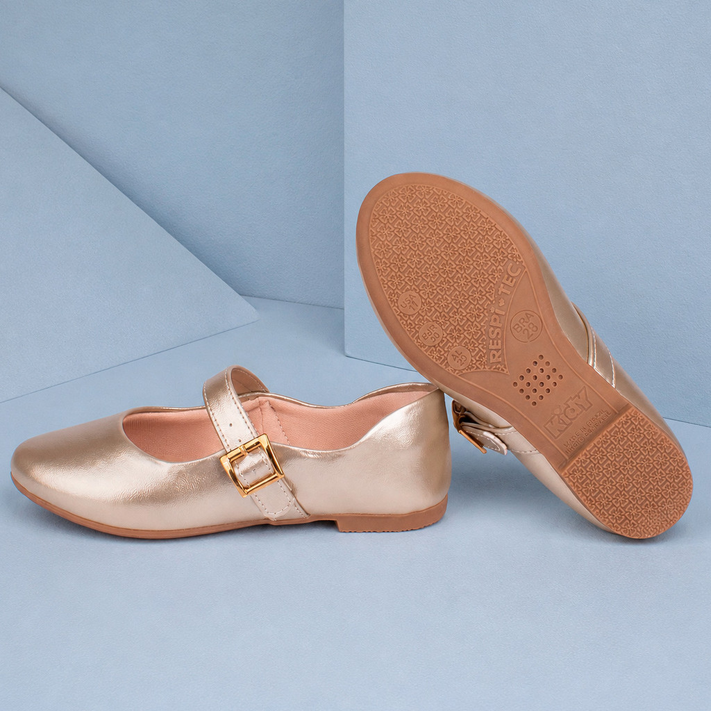 Sapatilha Infantil Menina Kidy Soft Ouro Bailarina Casual Delicada Confortável Leve Antiderrapante