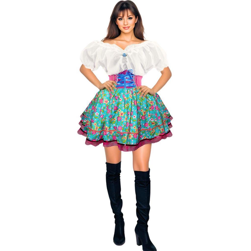 vestido festa junina adulto luxo floral com espartilho várias cores roupa caipira caipirinha feminina
