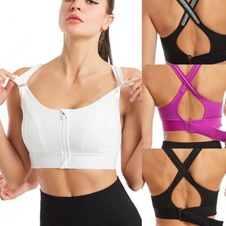 Sutiã esportivo com zíper frontal ajustável, sem aro, anti-impacto, para esportes/yoga/crossfit, com costas bonitas.