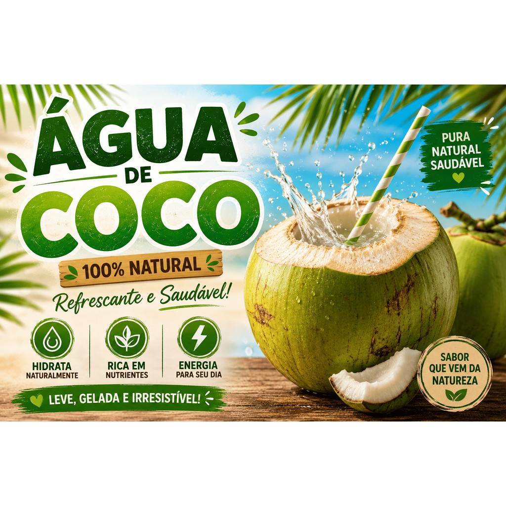 Banner propaganda  Lona 90x50 4 Com Ilhós Água de coco 100% natural