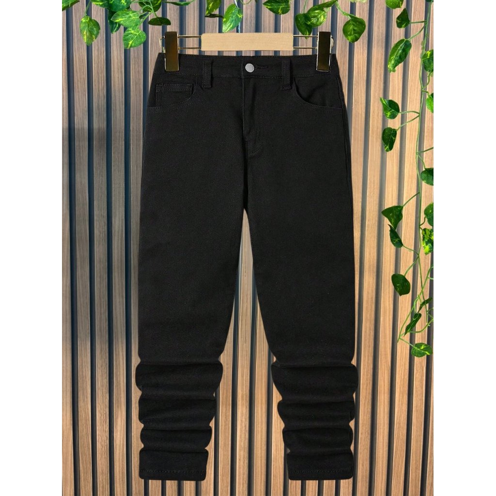 Calça Preta Infantil Masculina Jeans 2 ao 16 c/ Elático Casual Skinny Básica Lisa Escola Dia-a-Dia