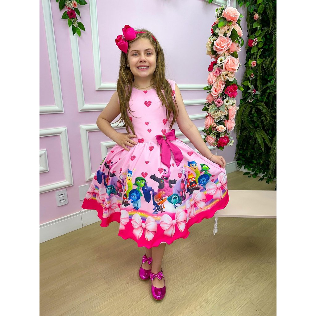 Vestido Conforto Infantil Temáticos Luxo Divertidamente Rosa