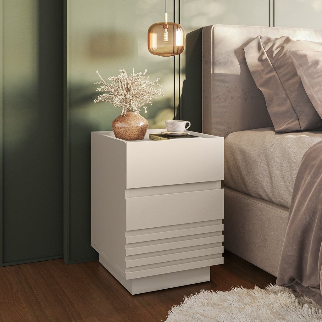 Mesa de Cabeceira 2 Gavetas Samambaia CabeCasa MadeiraOriginals Branco Off White Off White