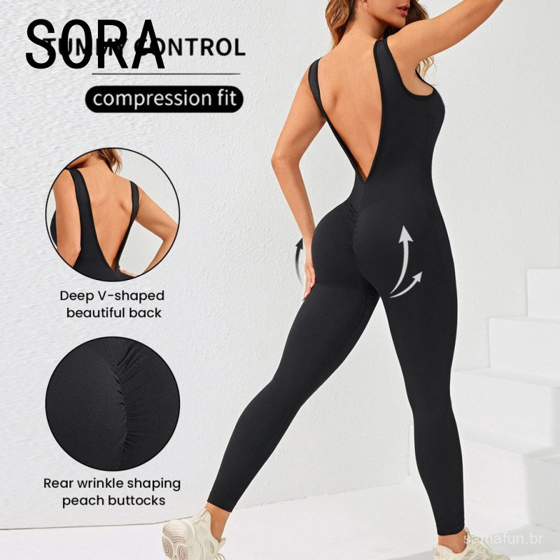 Imagem Macacão de Uma Peça com Decote V Profundo Europeu e Americano, Elástico, Justo, de Secagem Rápida, Roupa de Yoga, Costas
